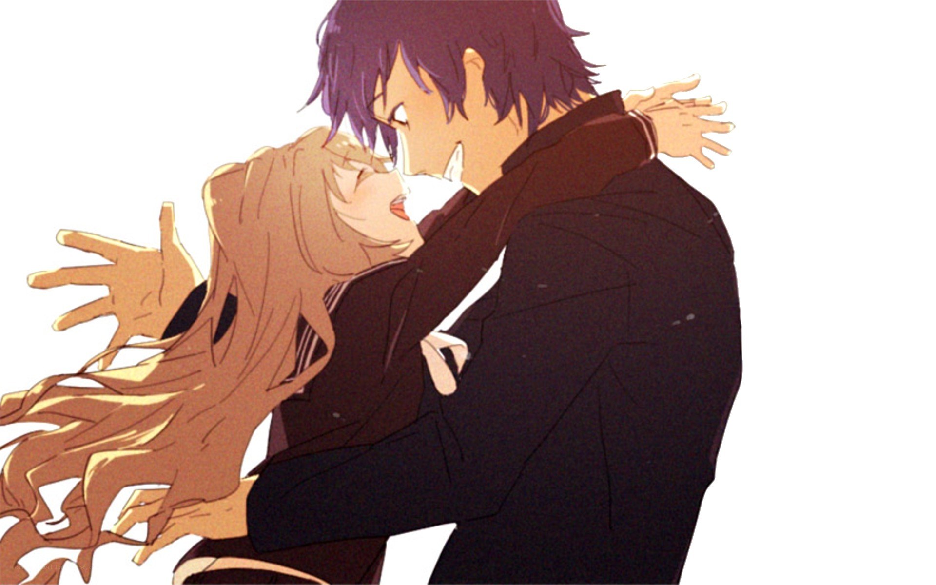 anime couple embracing
