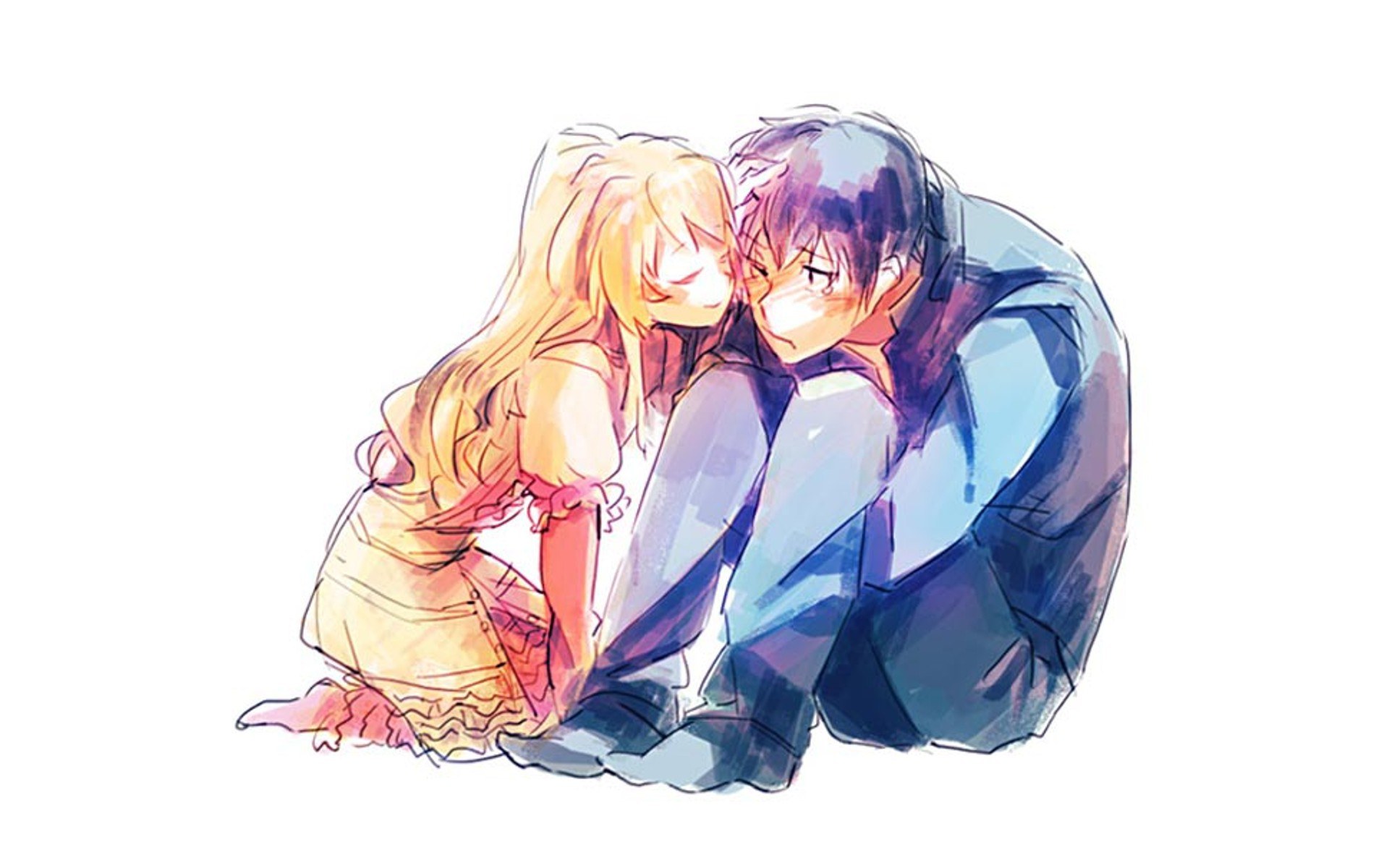 anime couple embracing