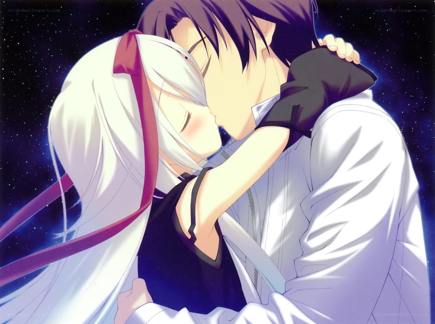 anime couple embracing