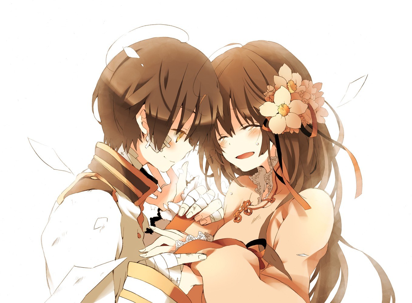 anime couple embracing