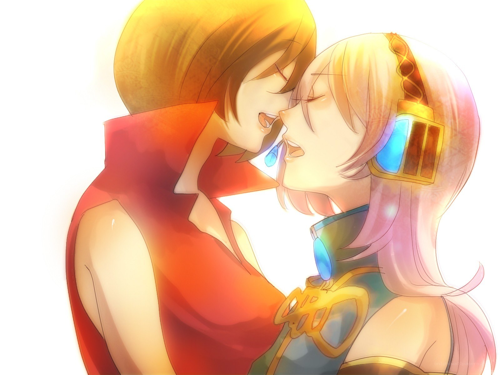 anime couple embracing