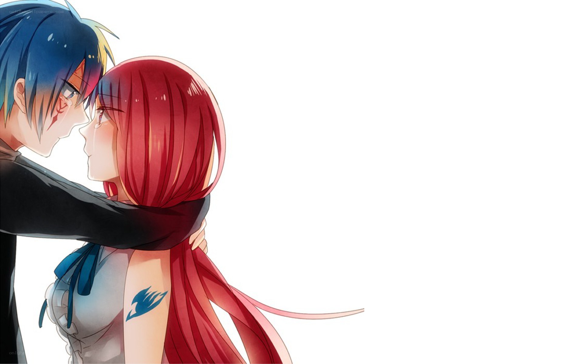 anime couple embracing