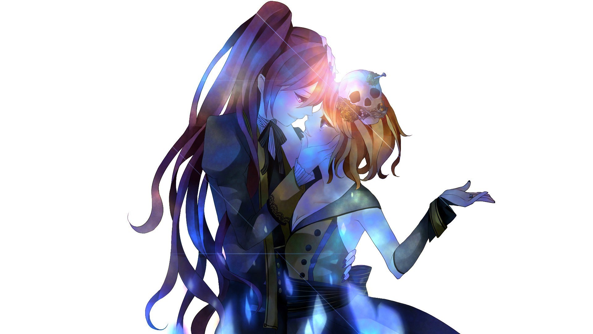 anime couple embracing