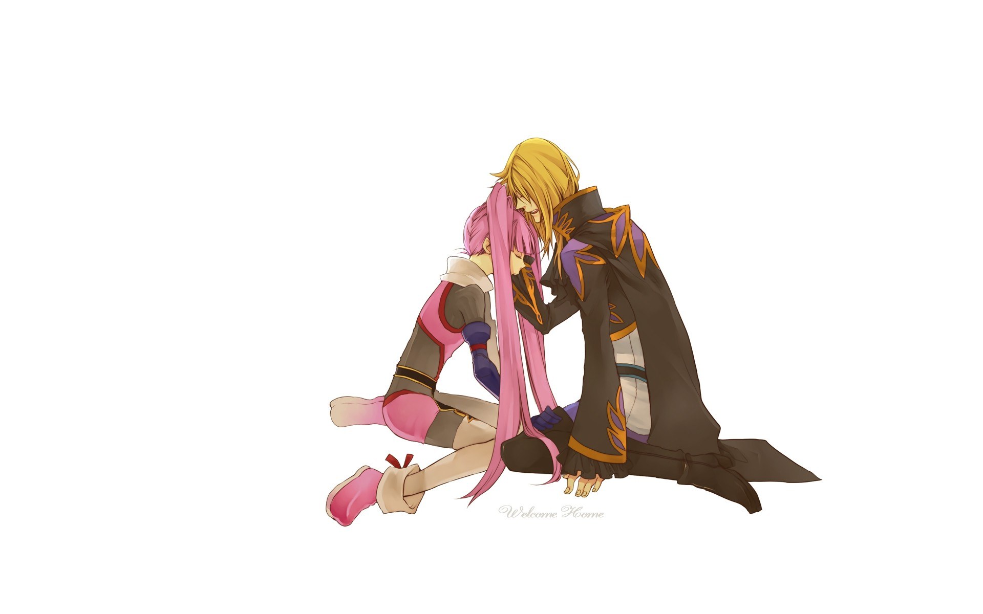 anime couple embracing