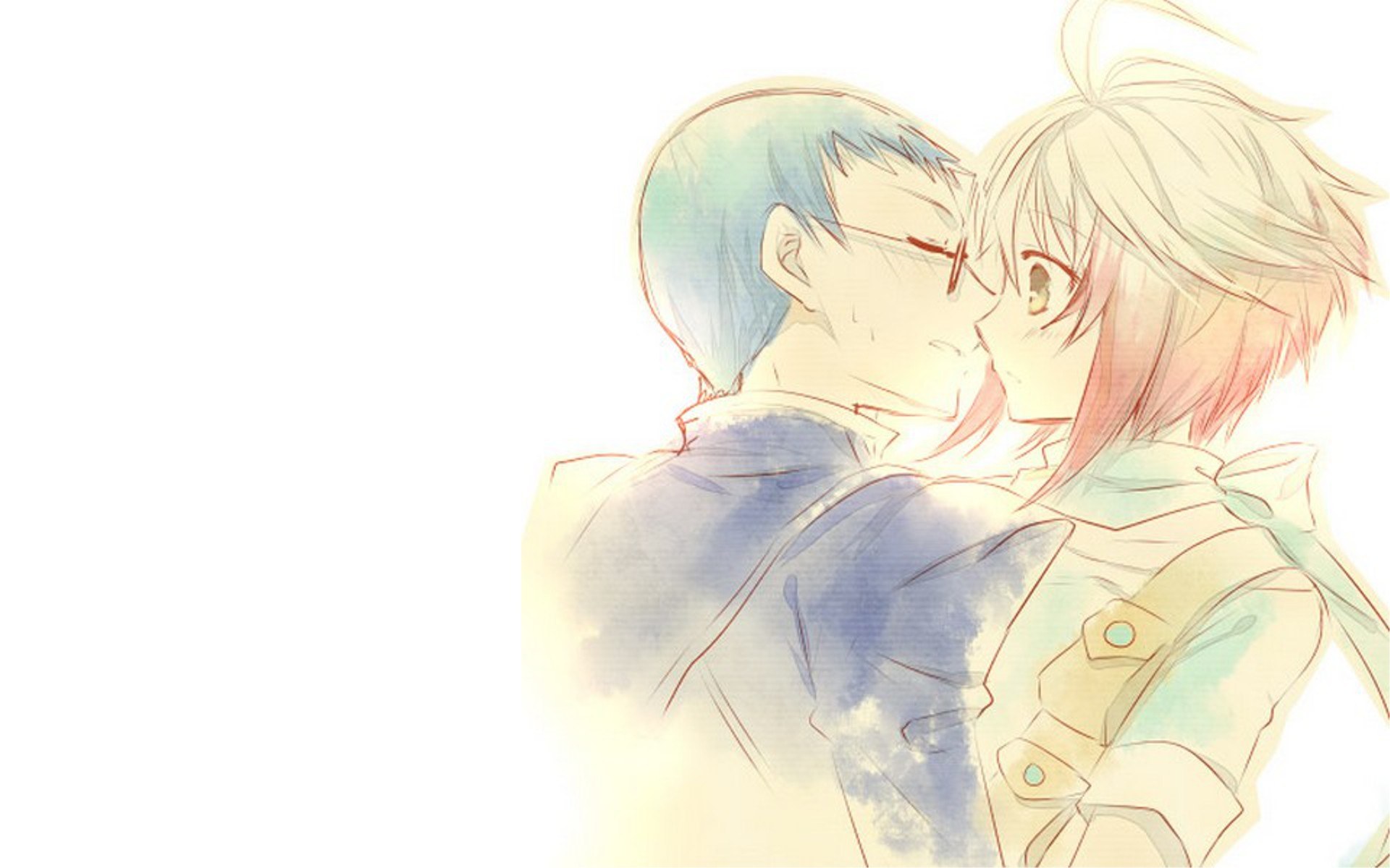 anime couple embracing