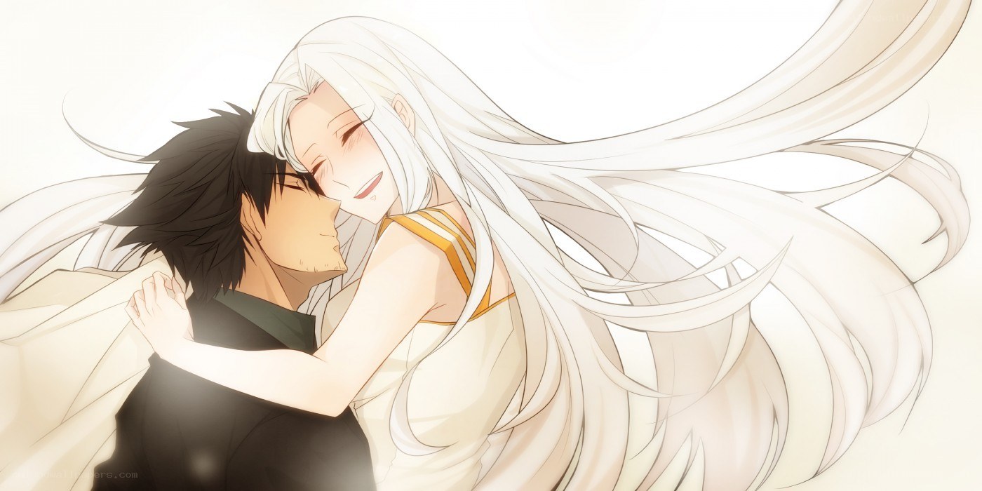 anime couple embracing