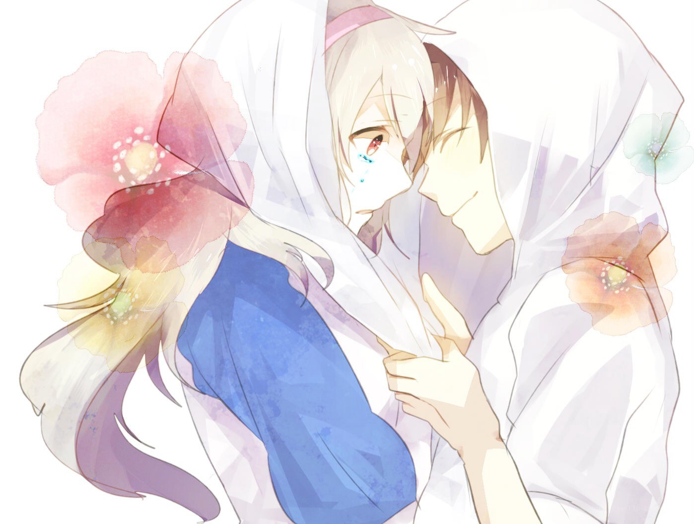 anime couple embracing