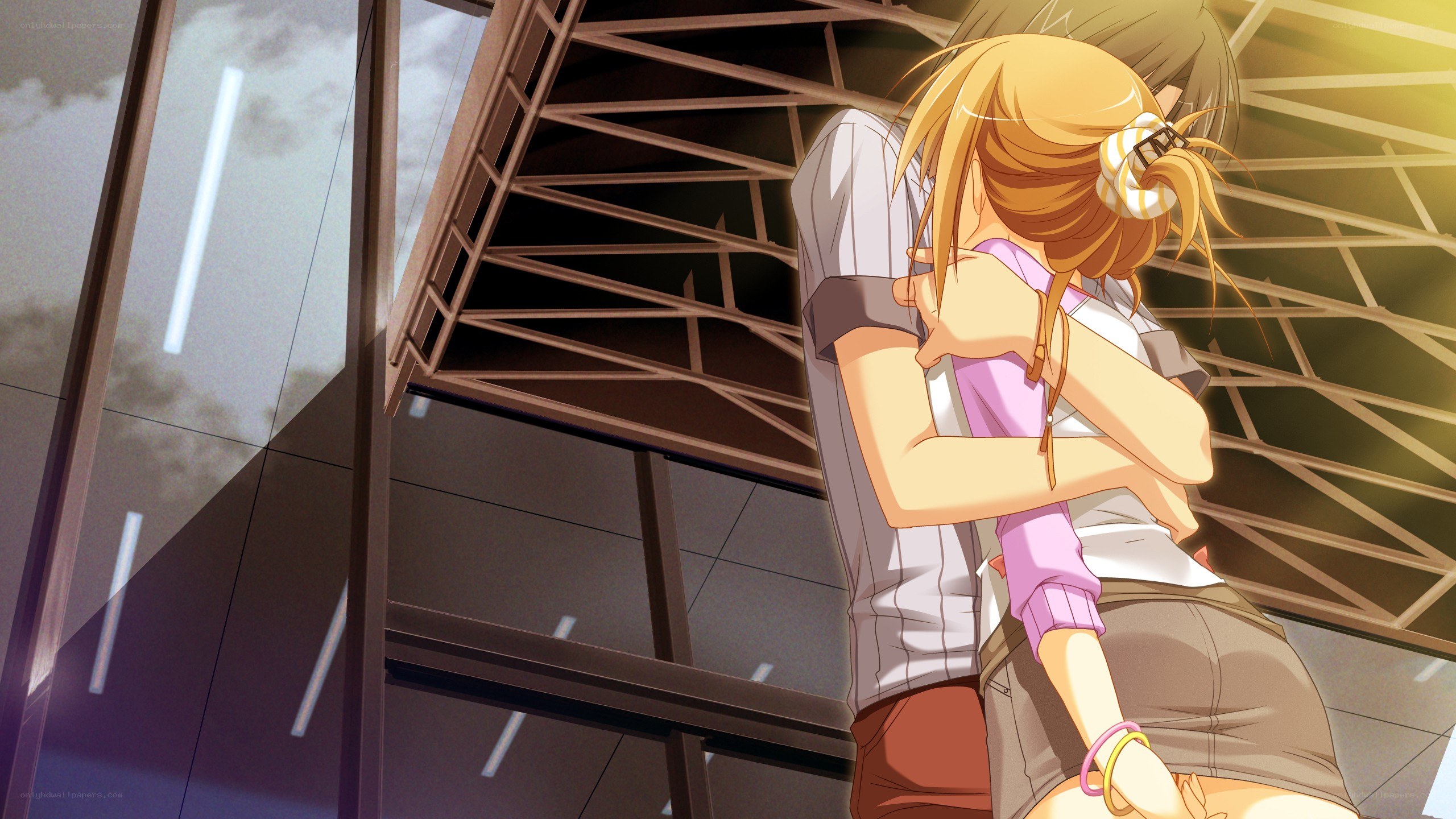 anime couple embracing