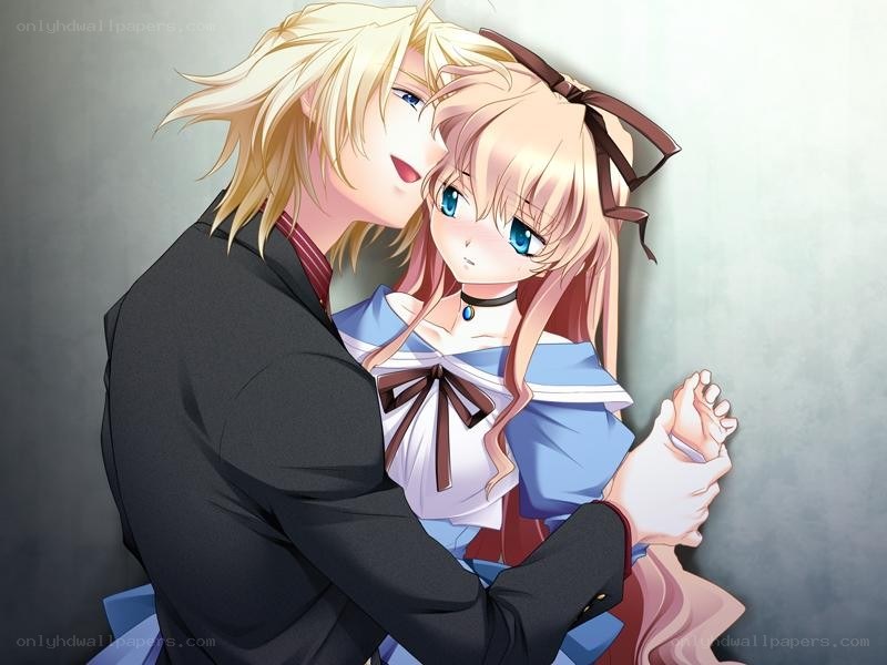 anime couple embracing