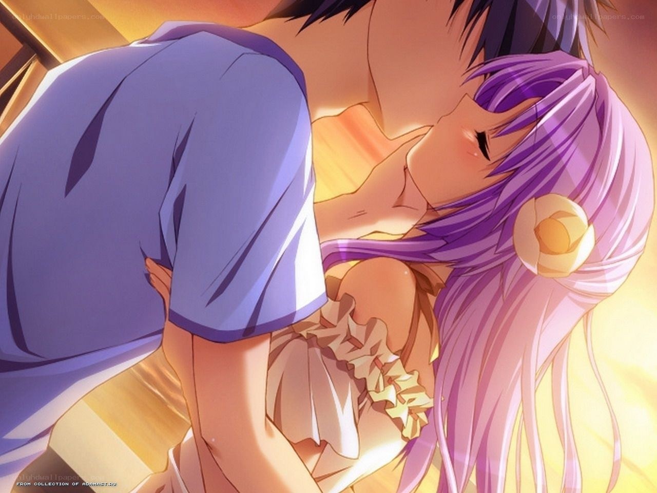 anime couple embracing