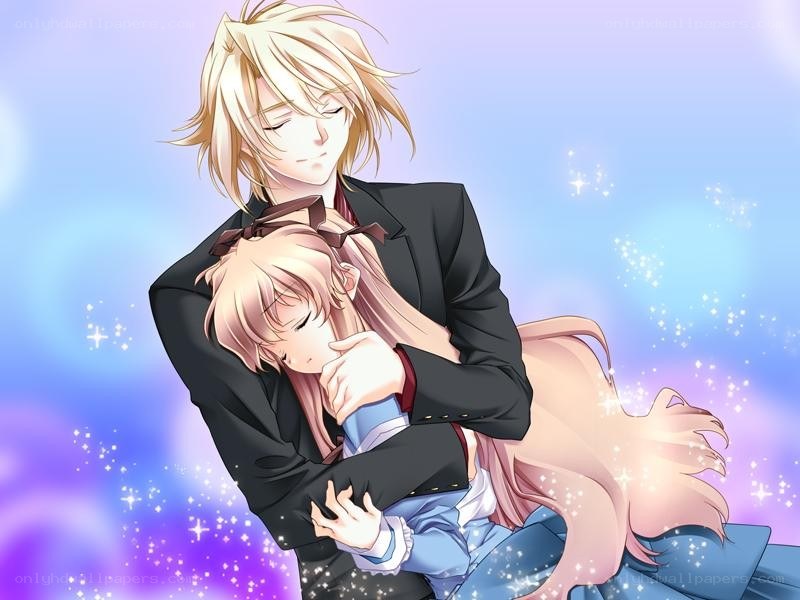 anime couple embracing