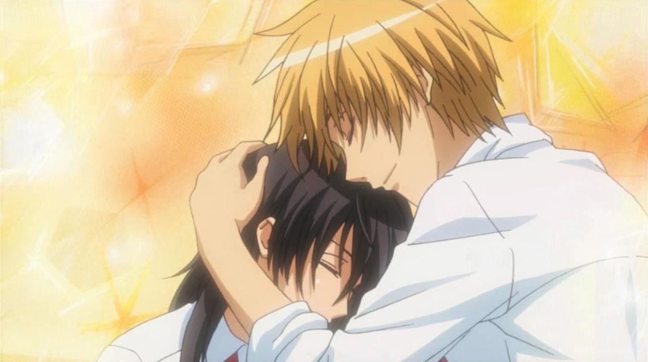 anime couple embracing