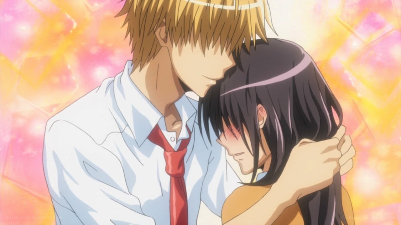 anime couple embracing