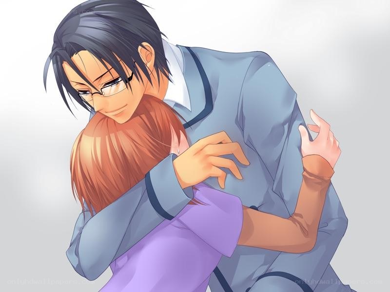 anime couple embracing