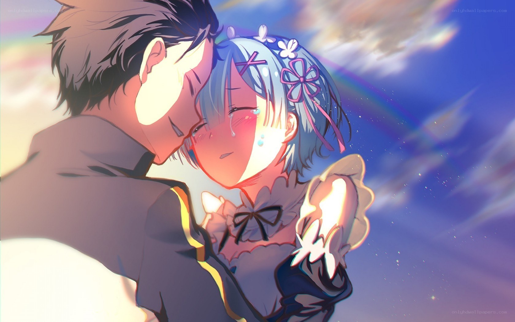 anime couple embracing