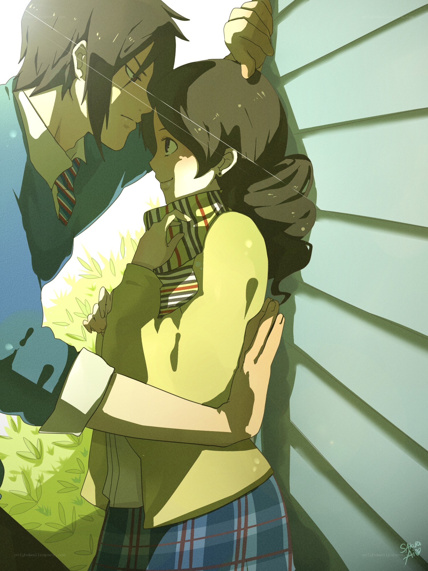 anime couple embracing