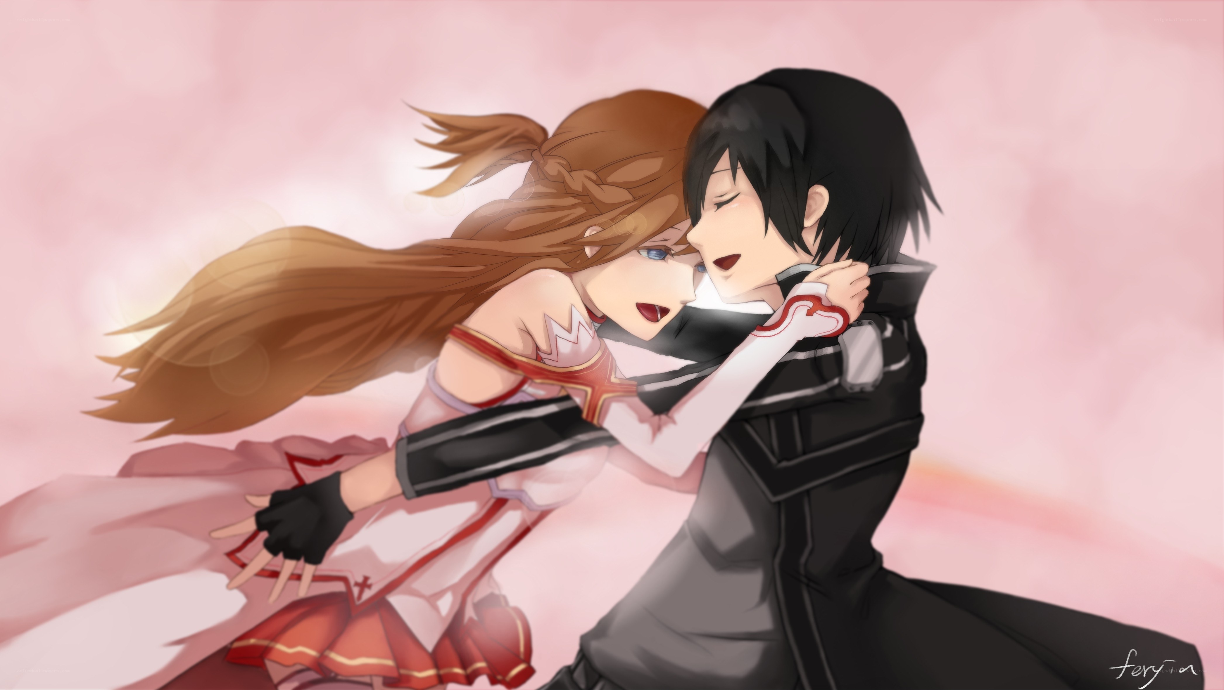 anime couple embracing