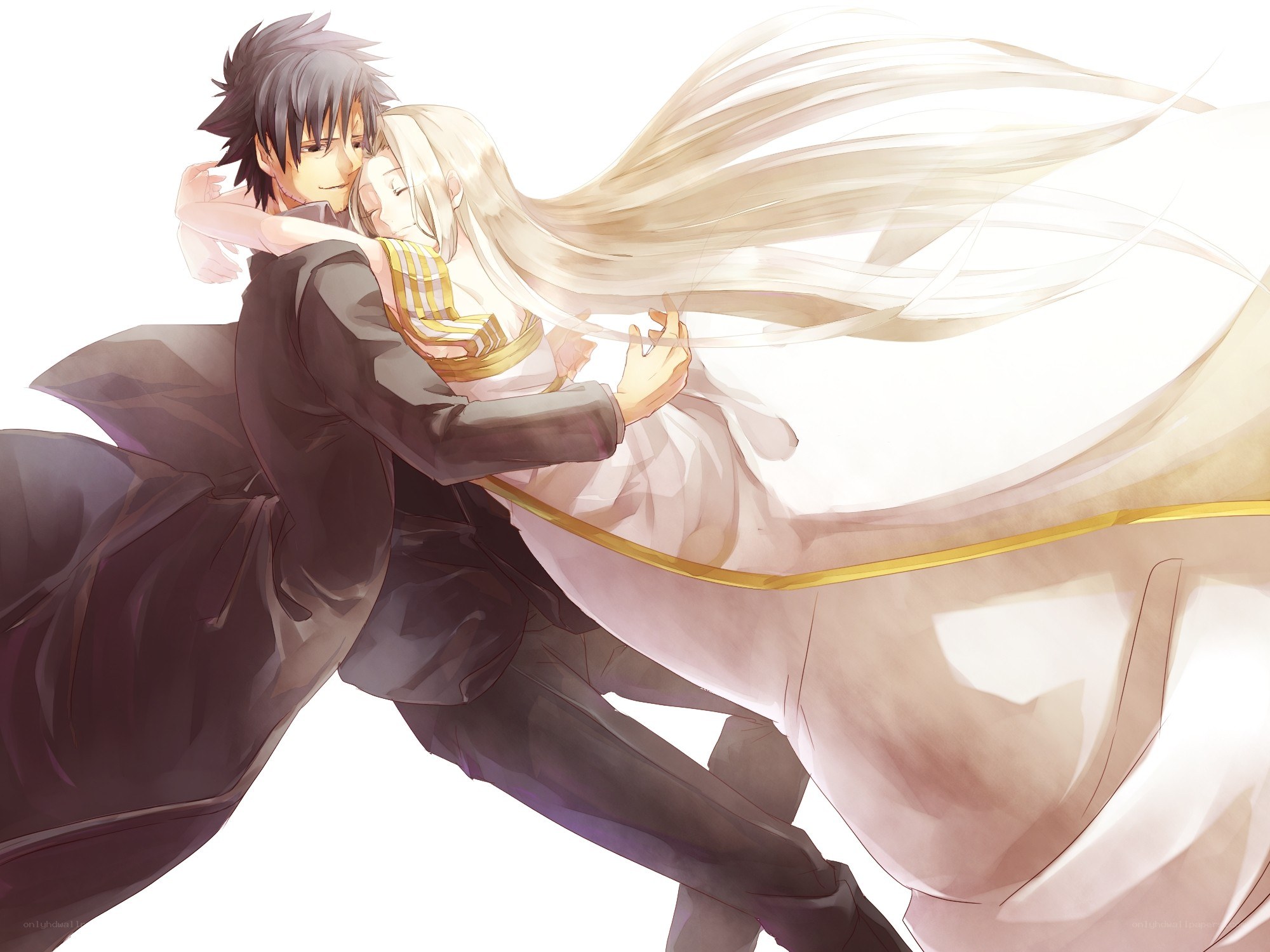 anime couple embracing