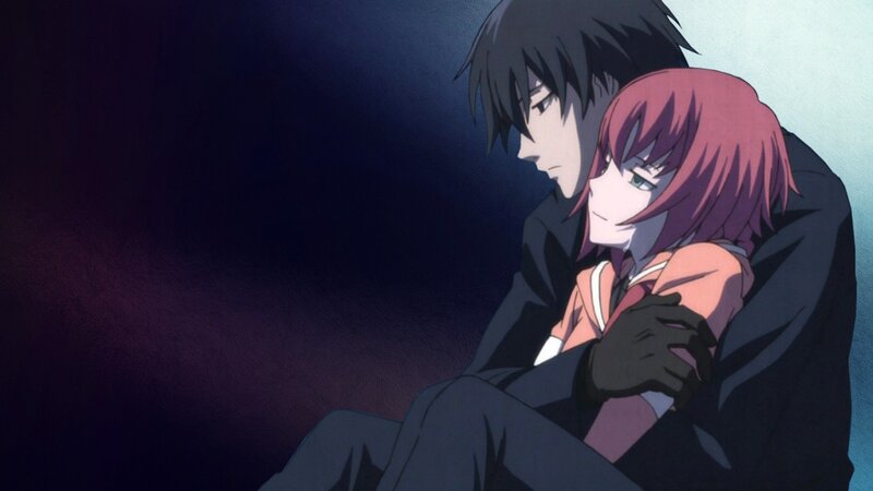 anime couple embracing