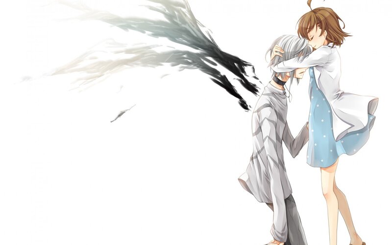 anime couple embracing