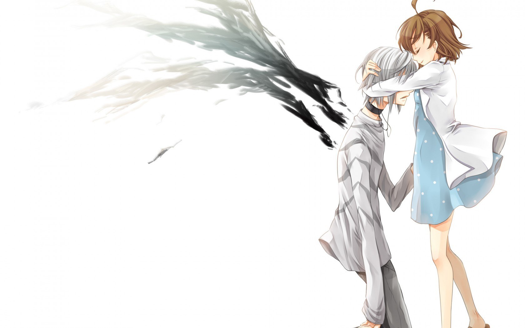 anime couple embracing