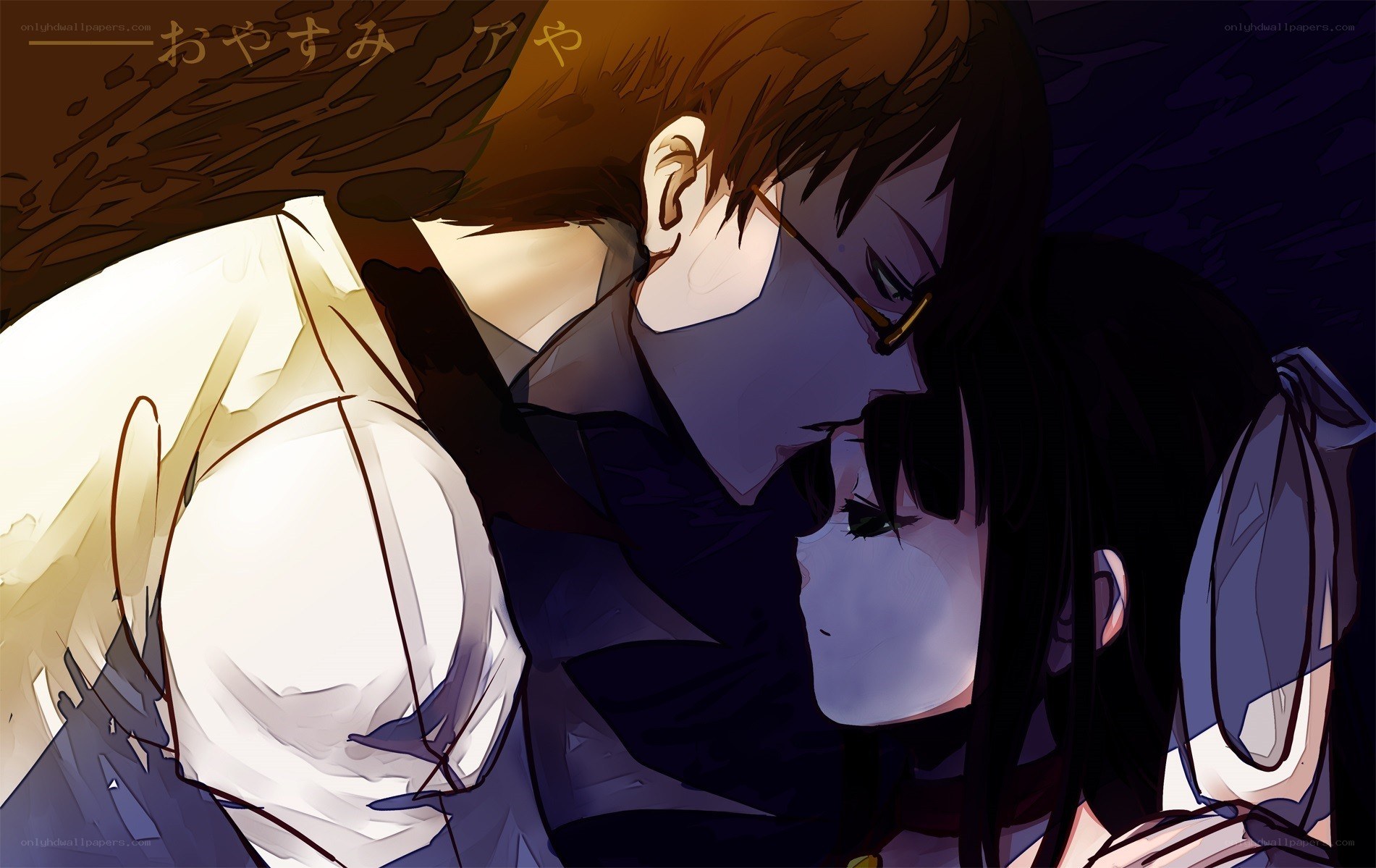 anime couple embracing