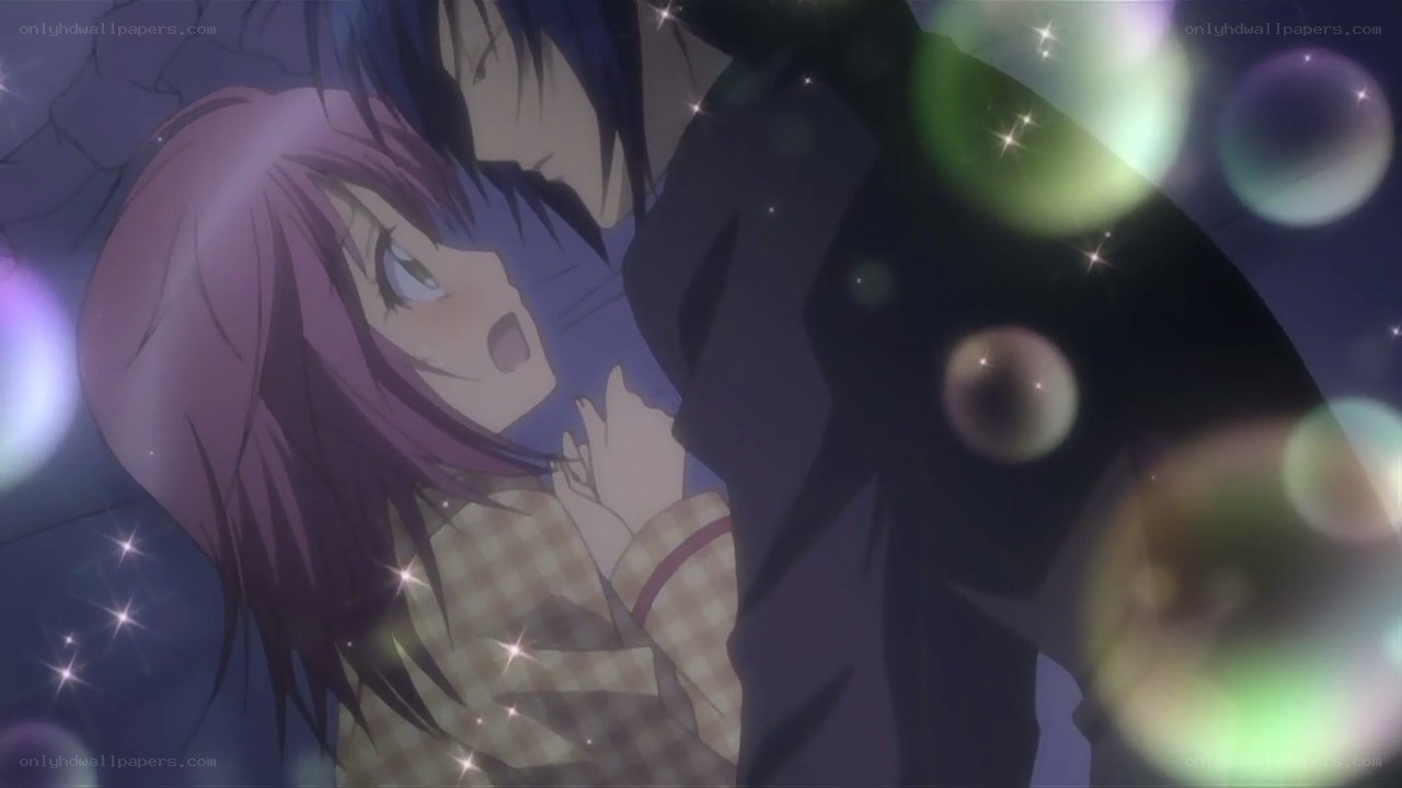 anime couple embracing