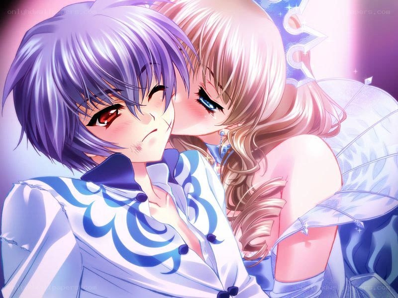 anime couple embracing