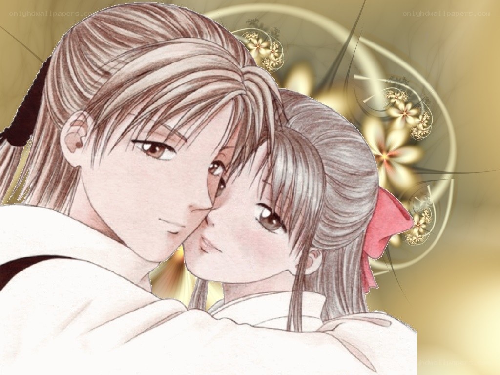 anime couple embracing