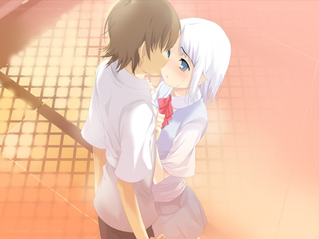 anime couple embracing