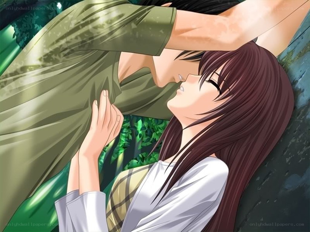 anime couple embracing