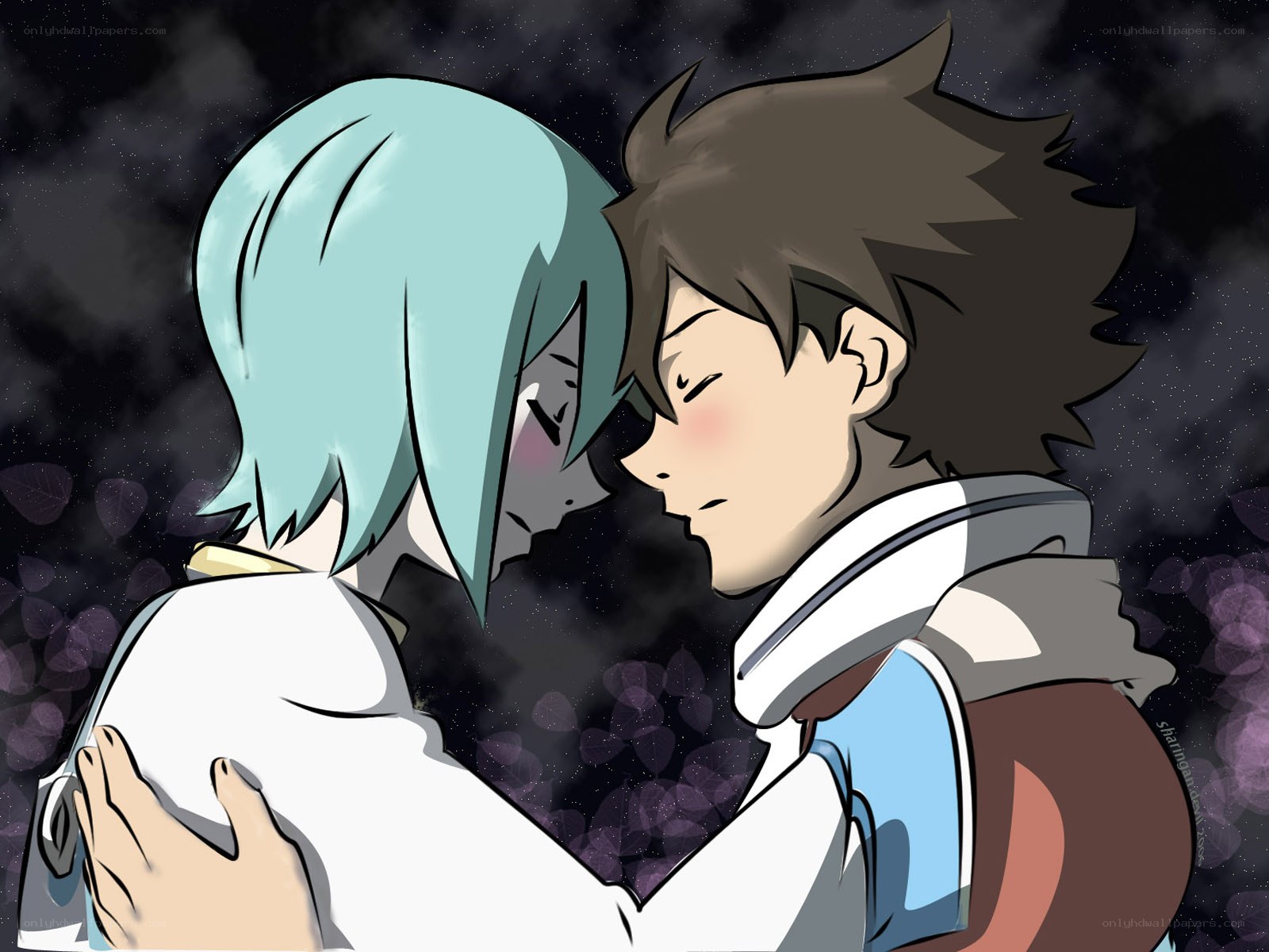 anime couple embracing