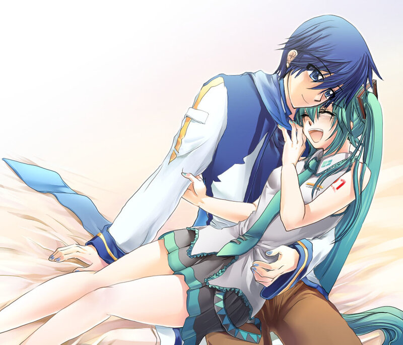 Anime couple embracing