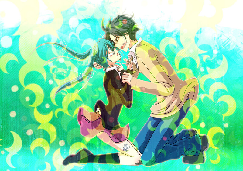 anime couple embracing