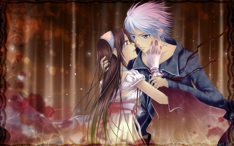 anime couple embracing