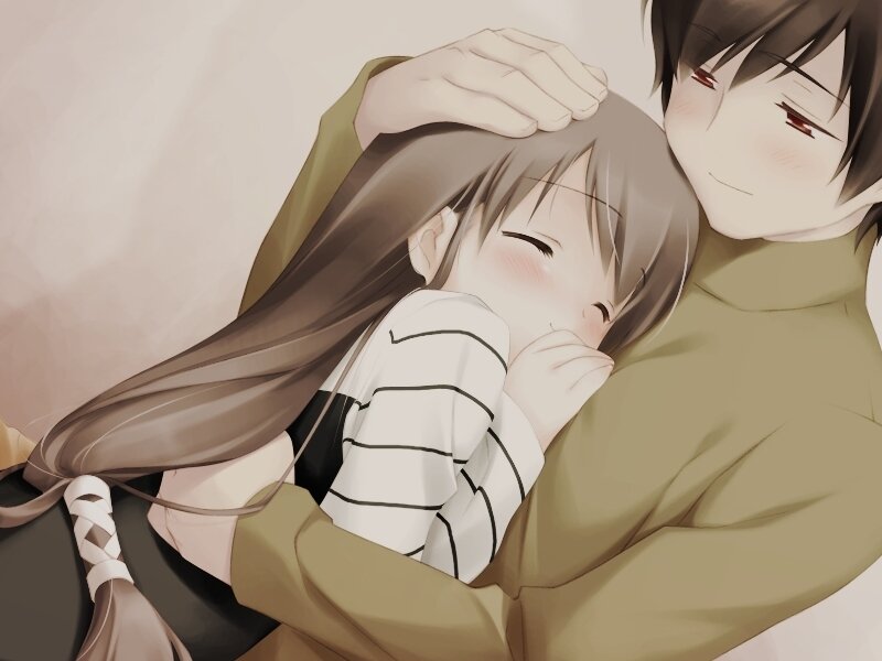 anime couple embracing