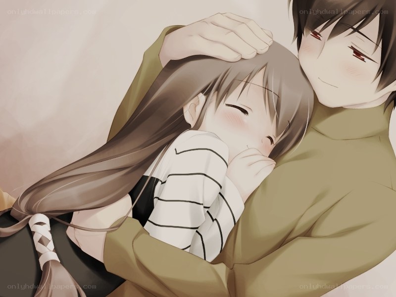 anime couple embracing