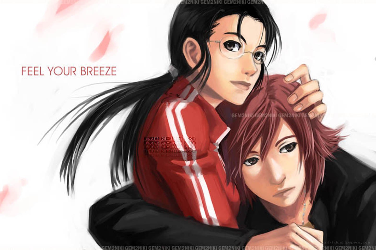 anime couple embracing