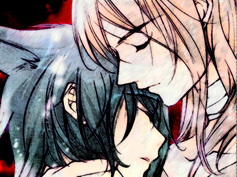 anime couple embracing