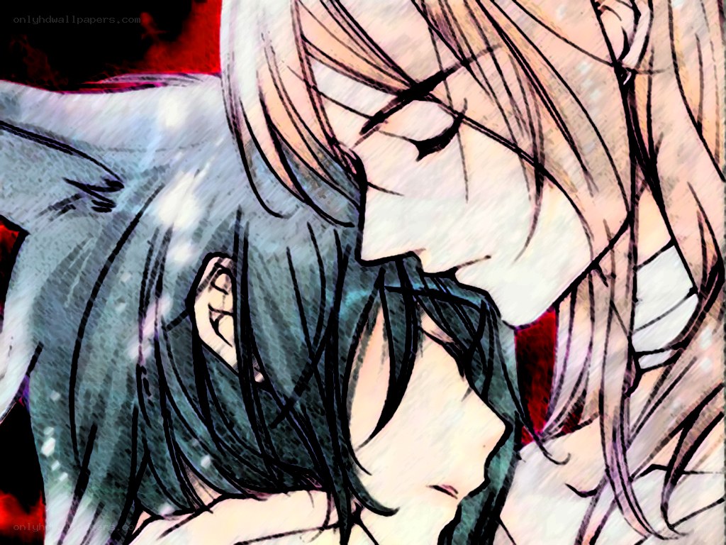 anime couple embracing