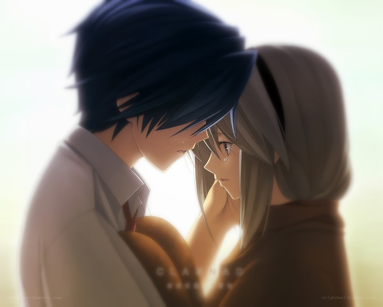 anime couple embracing