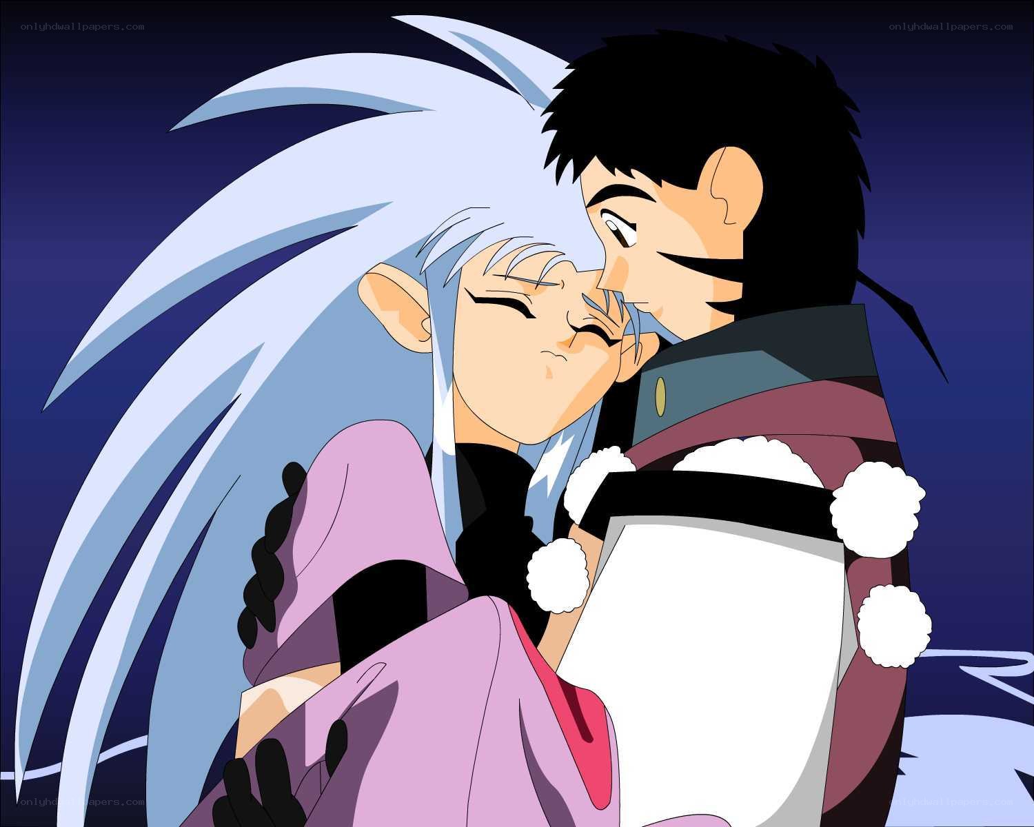 anime couple embracing