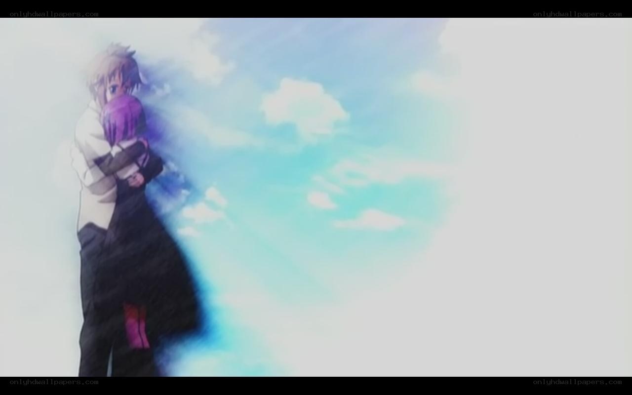 anime couple embracing