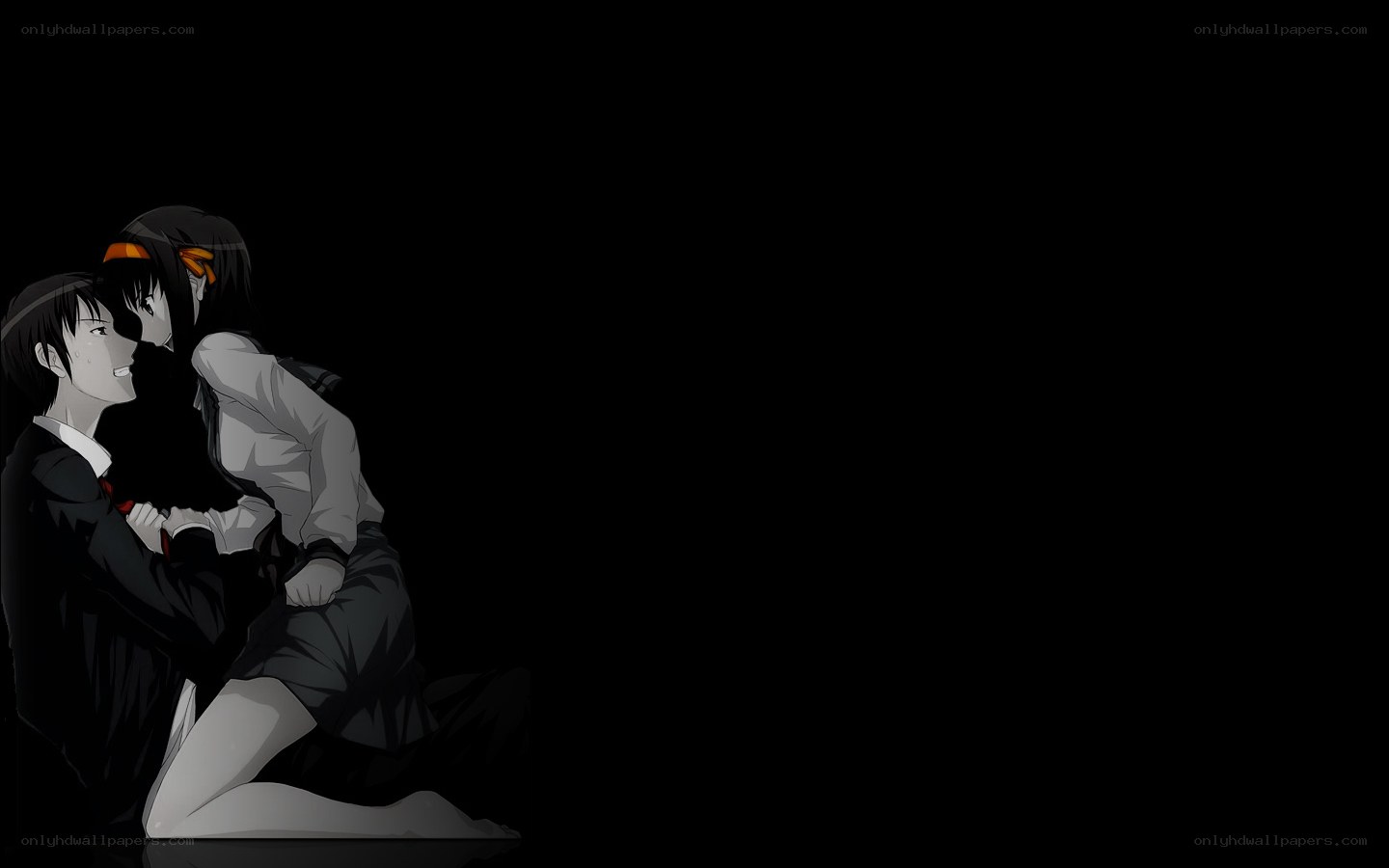 anime couple embracing