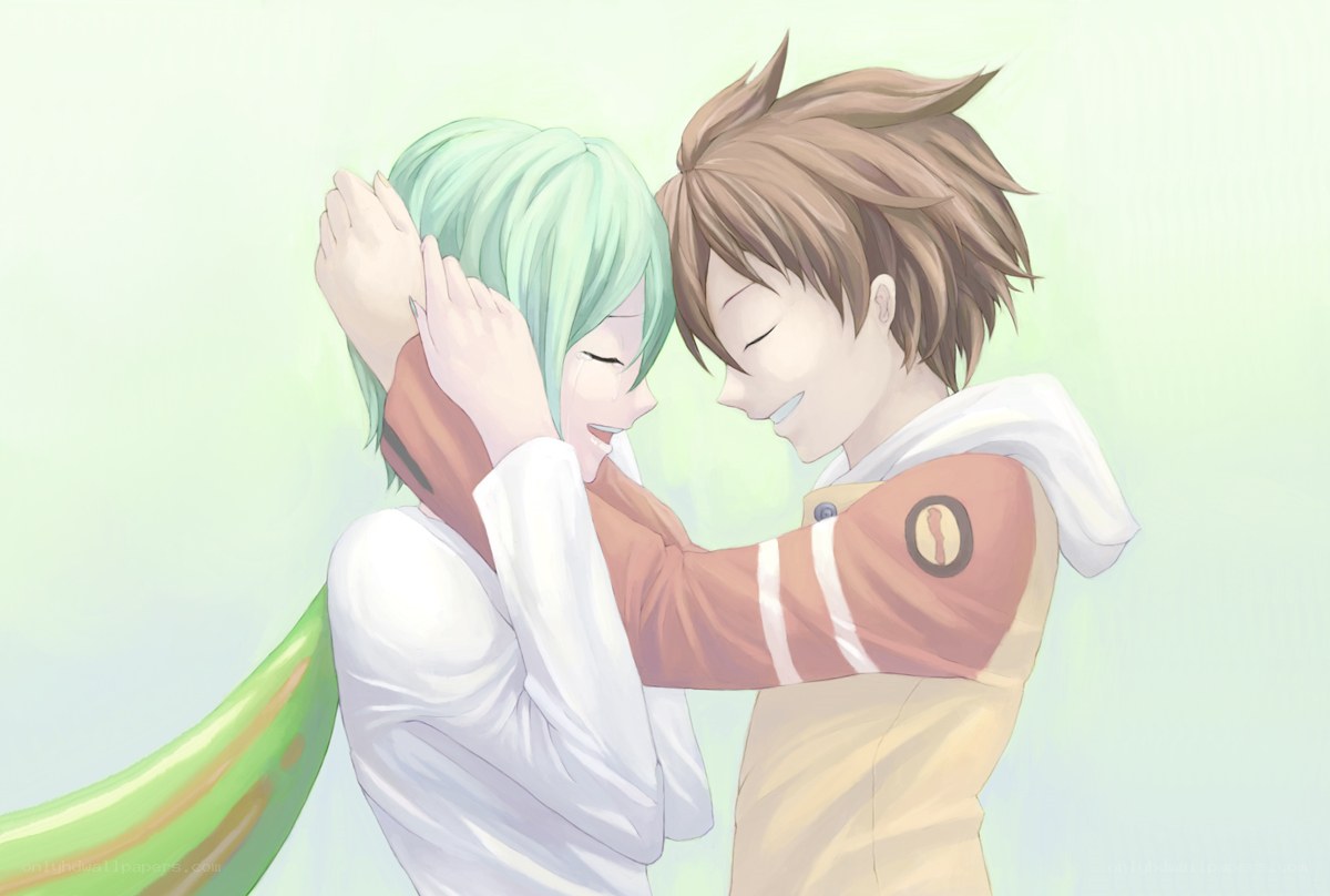anime couple embracing