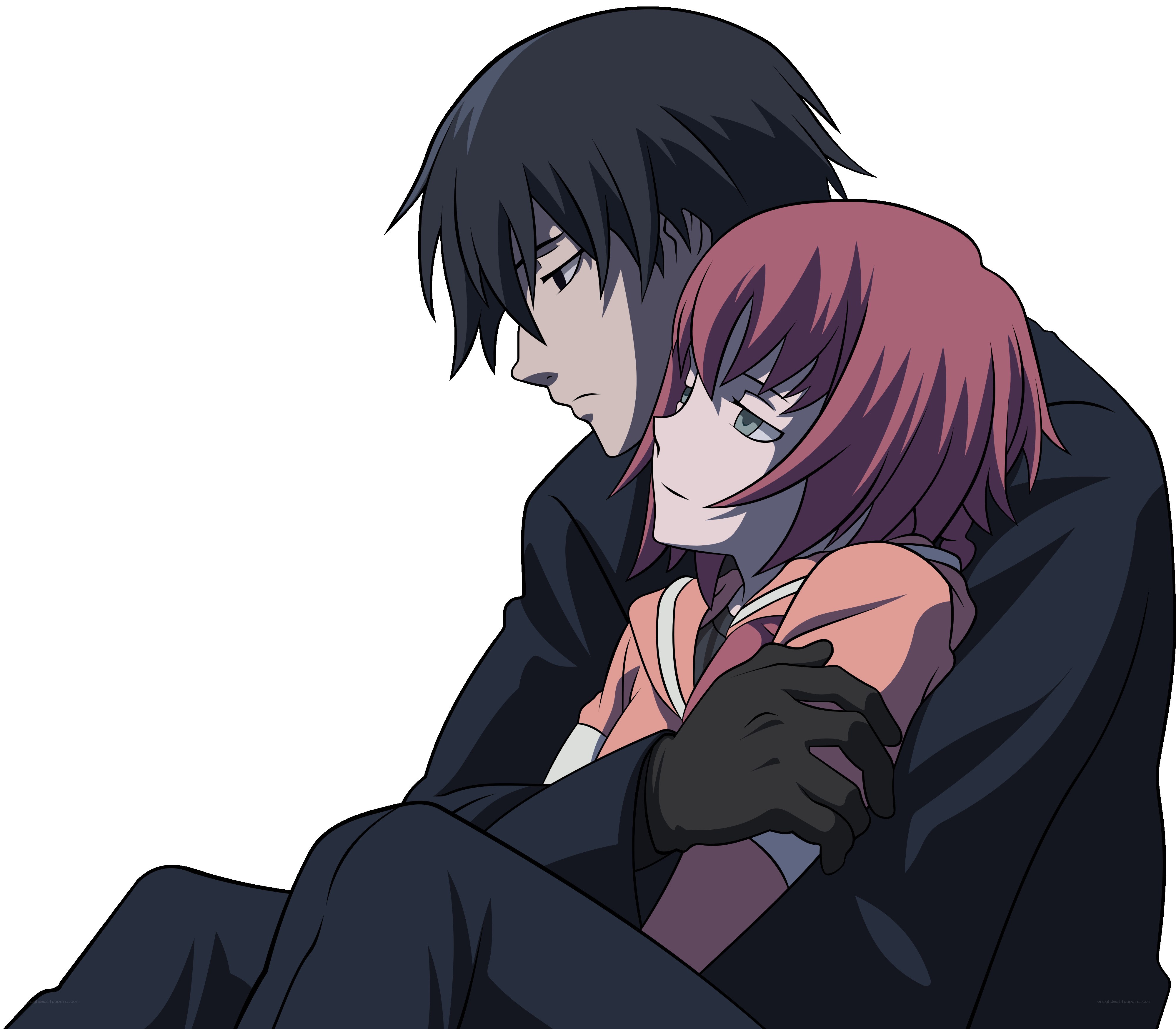 anime couple embracing