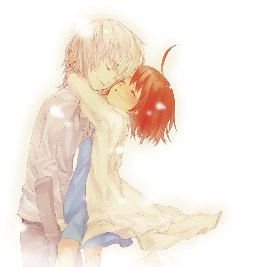 anime couple embracing