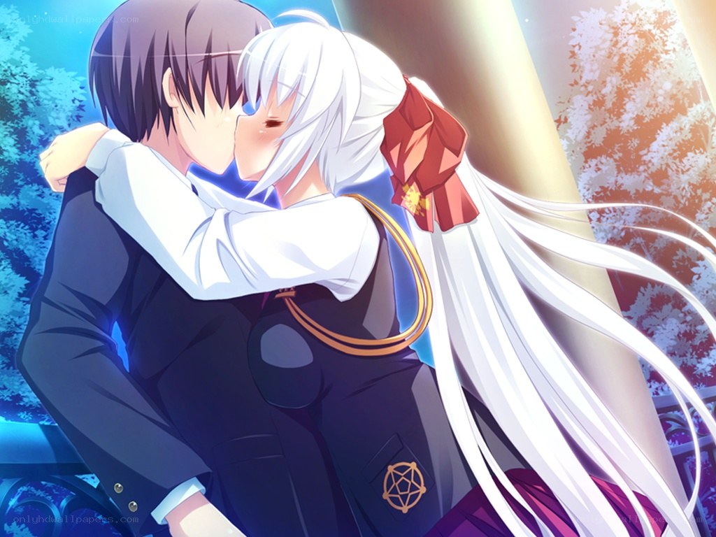 anime couple embracing