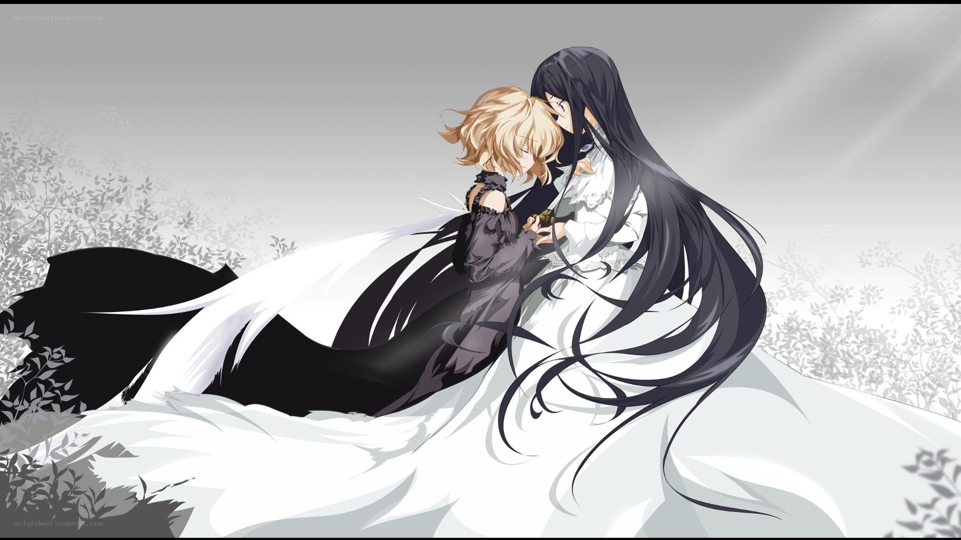 anime couple embracing