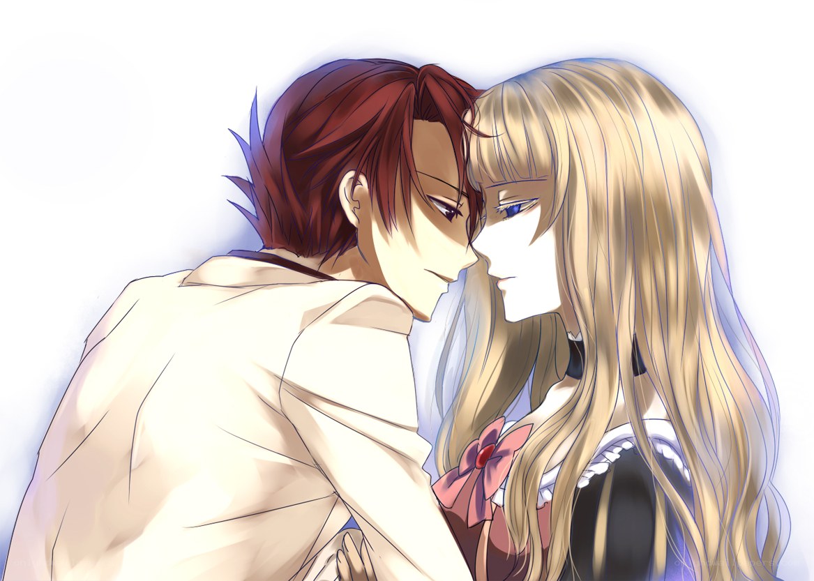 anime couple embracing